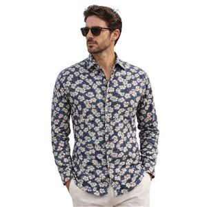 Xacus Italy Floral Button Down Shirt Men’s 17.5 / 44 Tailor Fit Blue